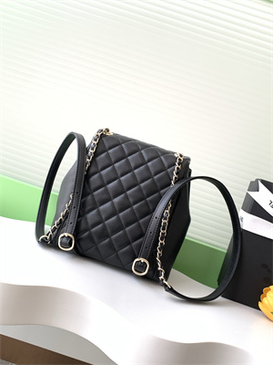 Cha.nel Duma Backpack Smooth Calfskin Gold Tone Metal Black AS3860