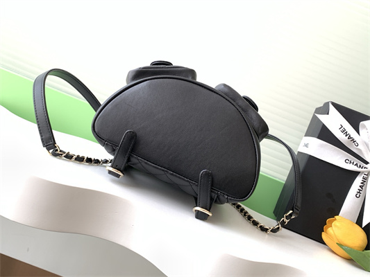Cha.nel Duma Backpack Smooth Calfskin Gold Tone Metal Black AS3860
