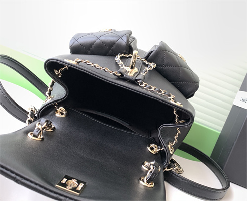 Cha.nel Duma Backpack Smooth Calfskin Gold Tone Metal Black AS3860