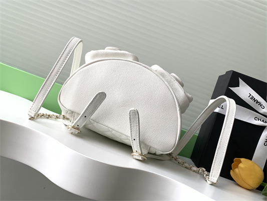 Cha.nel Duma Backpack Grained Calfskin Gold Tone Metal White AS3860