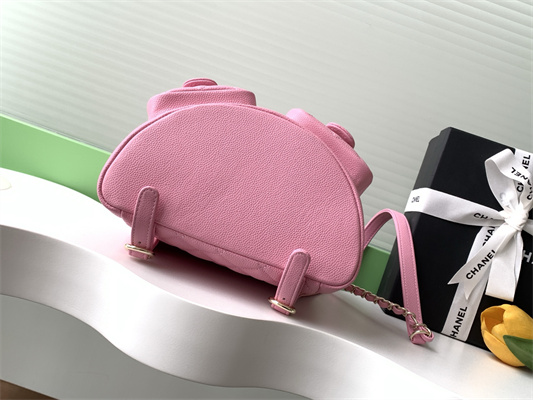 Cha.nel Duma Backpack Grained Calfskin Gold Tone Metal  Pink AS3860
