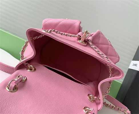 Cha.nel Duma Backpack Grained Calfskin Gold Tone Metal  Pink AS3860