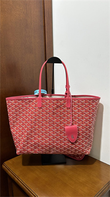 Goyard Saint Louis PM Bag In Goyardine Canvas & Chevroches Calfskin Fuchsia