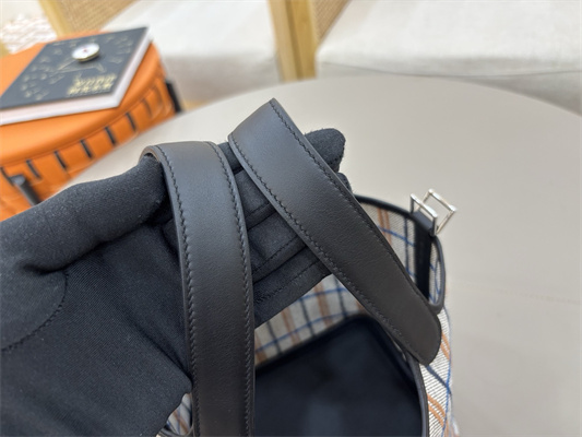 Picotin Lock 18 Bag in H canvas and Swift calfskin with “Couverture Carre” embroidery Black HS