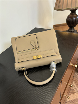 Kelly Colormatic Bag Swift Leather 25/28CM Gold/Silver Hardware In Trench Color HS