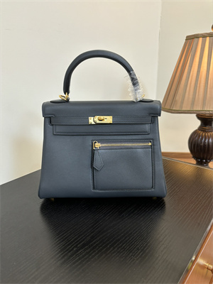 Kelly Colormatic Bag Swift Leather 25/28CM Gold/Silver Hardware In Ardoise Color HS