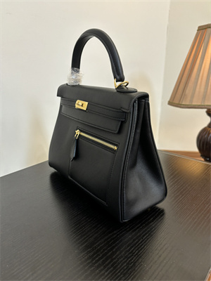Kelly Colormatic Bag Swift Leather 25/28CM Gold/Silver Hardware In Black Color HS