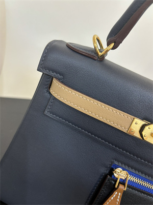 Kelly Colormatic Bag Swift Leather 25/28CM Gold/Silver Hardware In Bleu Marine, Black, Chai, Gold and Etoupe Color HS