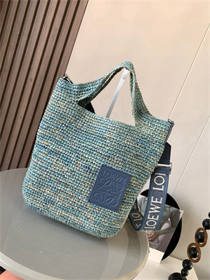 Loewe Slit Mini Tote Bag In Raffia &Calfskin Blue