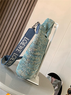 Loewe Slit Mini Tote Bag In Raffia &Calfskin Blue