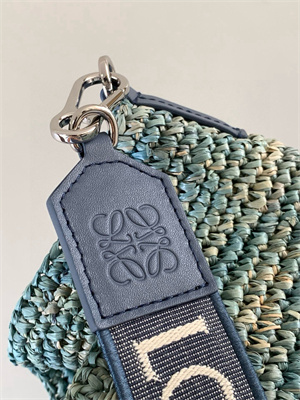 Loewe Slit Mini Tote Bag In Raffia &Calfskin Blue