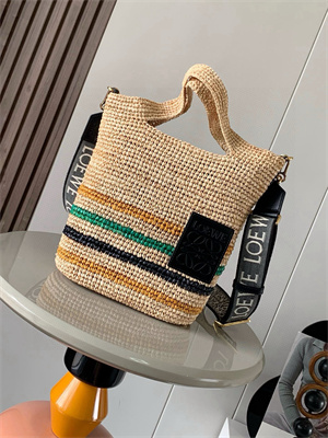 Loewe Slit Mini Tote Bag In Raffia &Calfskin Nature&Black