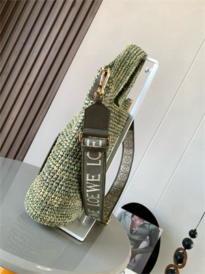 Loewe Slit Mini Tote Bag In Raffia &Calfskin Green