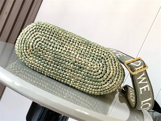 Loewe Slit Mini Tote Bag In Raffia &Calfskin Green