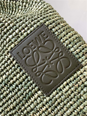 Loewe Slit Mini Tote Bag In Raffia &Calfskin Green