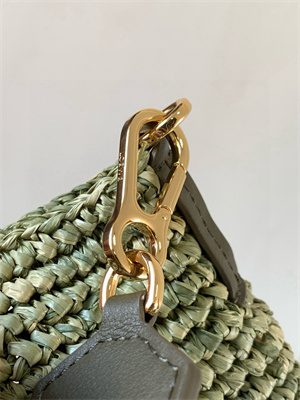 Loewe Slit Mini Tote Bag In Raffia &Calfskin Green