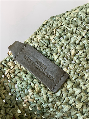 Loewe Slit Mini Tote Bag In Raffia &Calfskin Green