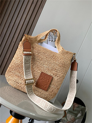 Loewe Slit Mini Tote Bag In Raffia &Calfskin Nature&Tan