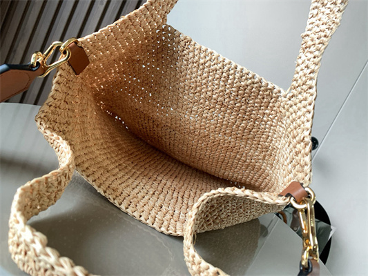 Loewe Slit Mini Tote Bag In Raffia &Calfskin Nature&Tan