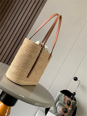 Loewe Small Square basket in Raffia&Calfskin Nature/Tan
