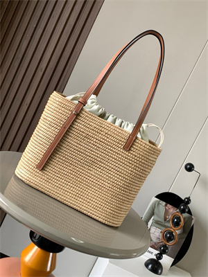 Loewe Small Square basket in Raffia&Calfskin Nature/Tan