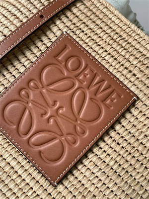 Loewe Small Square basket in Raffia&Calfskin Nature/Tan