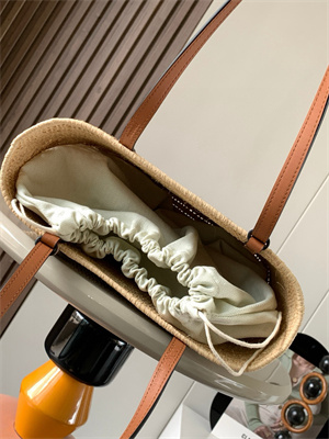 Loewe Small Square basket in Raffia&Calfskin Nature/Tan