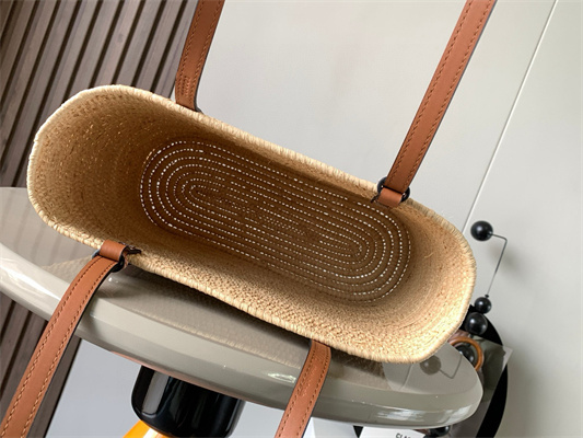 Loewe Small Square basket in Raffia&Calfskin Nature/Tan