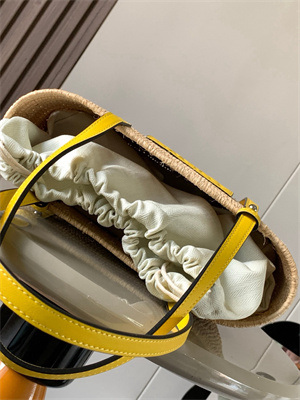 Loewe Small Square basket in Raffia&Calfskin Nature/Yellow