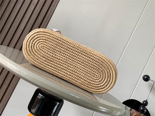 Loewe Small Square basket in Raffia&Calfskin Nature/White