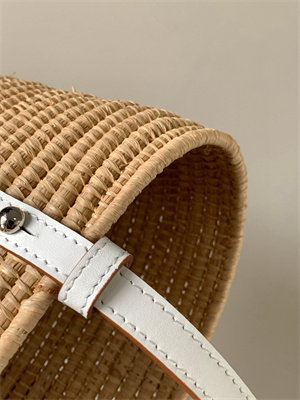 Loewe Small Square basket in Raffia&Calfskin Nature/White
