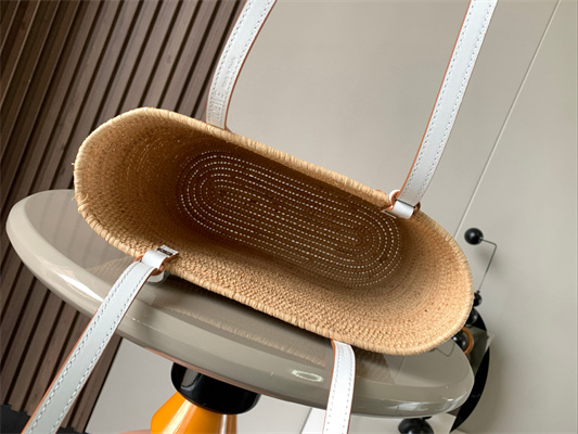 Loewe Small Square basket in Raffia&Calfskin Nature/White