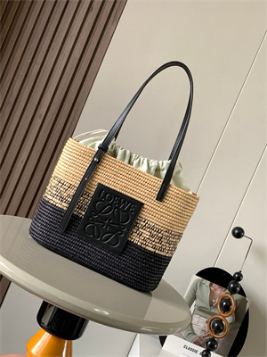 Loewe Small Square basket in Raffia&Calfskin Nature/Black