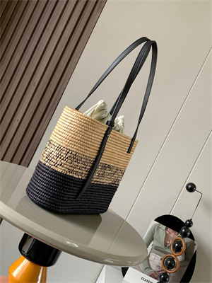 Loewe Small Square basket in Raffia&Calfskin Nature/Black