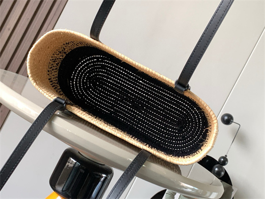 Loewe Small Square basket in Raffia&Calfskin Nature/Black