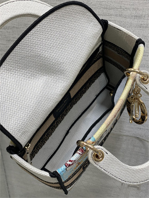 CD Medium Lady D-Lite Bag  Embroidery White