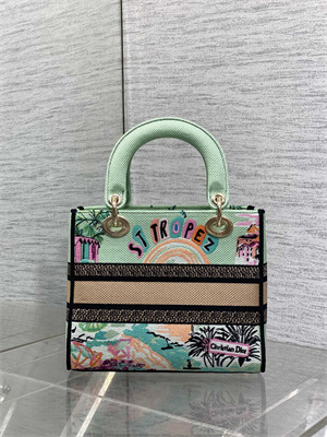CD Medium Lady D-Lite Bag  Embroidery Green