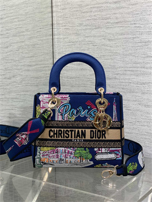 CD Medium Lady D-Lite Bag  Embroidery Blue
