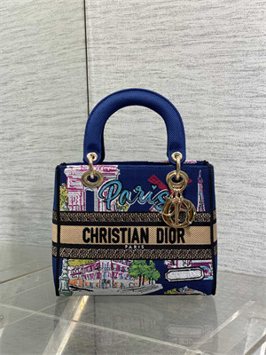 CD Medium Lady D-Lite Bag  Embroidery Blue