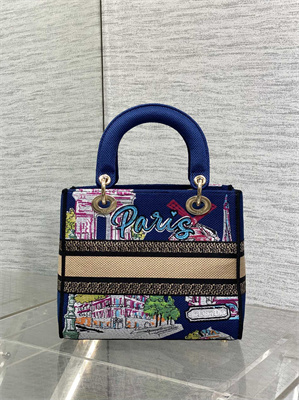 CD Medium Lady D-Lite Bag  Embroidery Blue