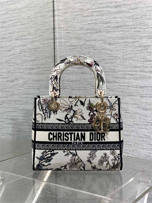 CD Medium Lady D-Lite Bag  Embroidery White