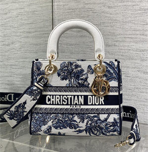 CD Medium Lady D-Lite Bag  Embroidery White