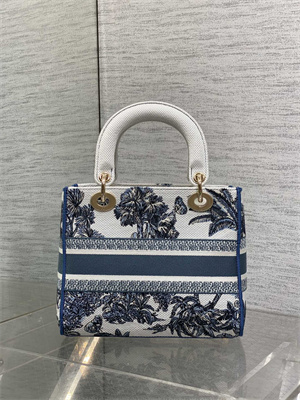 CD Medium Lady D-Lite Bag  Embroidery White &Blue