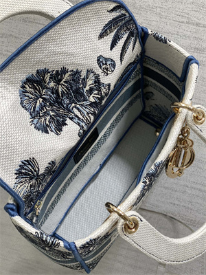 CD Medium Lady D-Lite Bag  Embroidery White &Blue