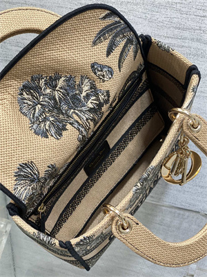 CD Medium Lady D-Lite Bag  Embroidery Beige