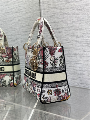 CD Medium Lady D-Lite Bag  Embroidery White