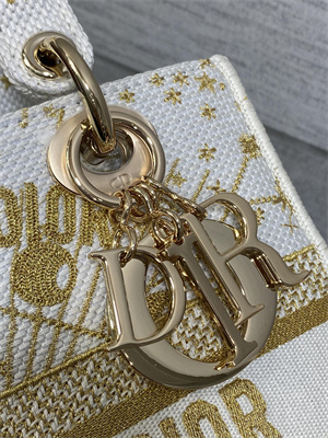 CD Medium Lady D-Lite Bag  Embroidery White &Gold