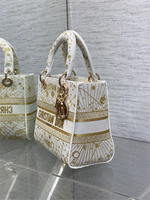 CD Medium Lady D-Lite Bag  Embroidery White &Gold