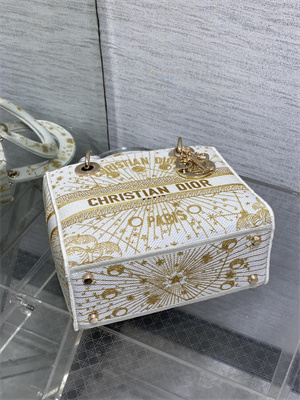 CD Medium Lady D-Lite Bag  Embroidery White &Gold