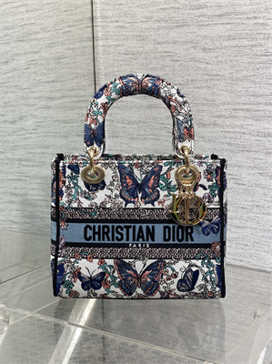 CD Medium Lady D-Lite Bag  Embroidery White Multicolors